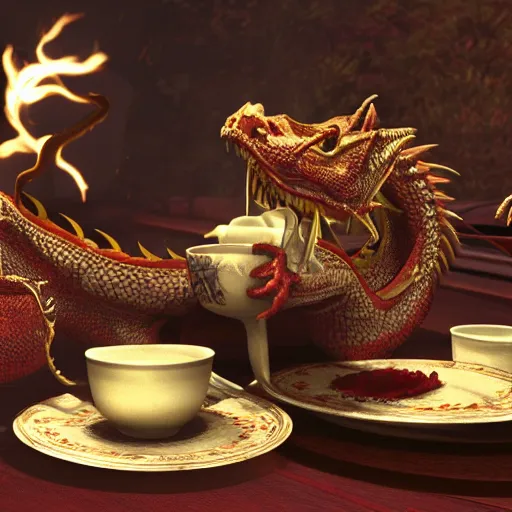 Prompt: western dragon teaparty, extremely detailed octane render