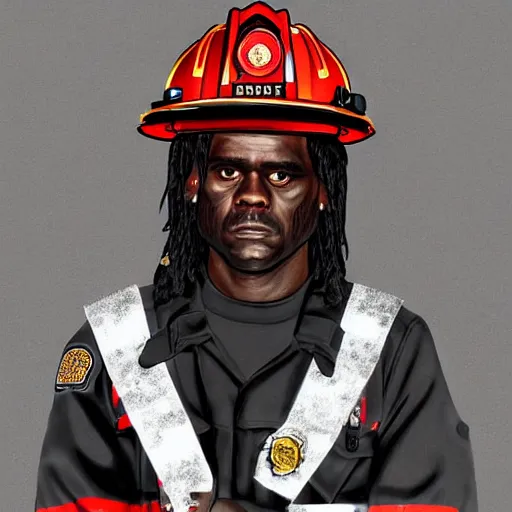 Image similar to chief keef as a firefighter digital art very detailed 4 k detailed super realistic