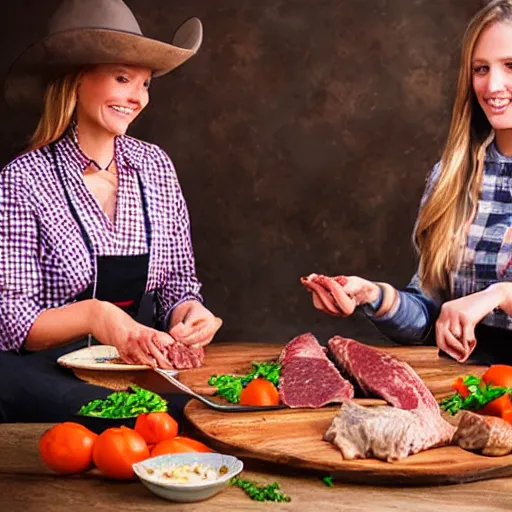 Image similar to women eating cowboy human meat for dinner