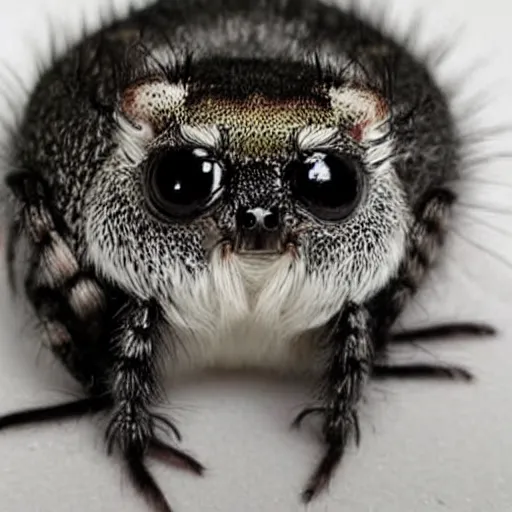 Prompt: hybrid of jumping spider and chinchilla, cute, adorable
