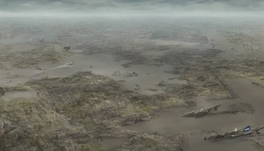 Prompt: Cinematic view of D-Day in Normandy, wide view, hyperdetailed, artstation, cgsociety, 8k