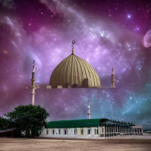 Image similar to mosque surrounded by nebula clouds