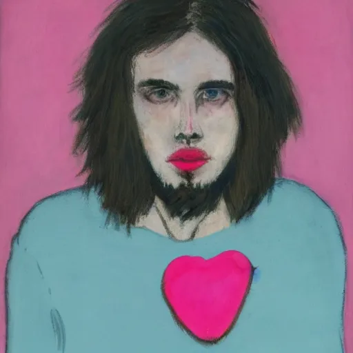 Image similar to portrait of 2 0 year old white man with big pink lips, messy medium length hair