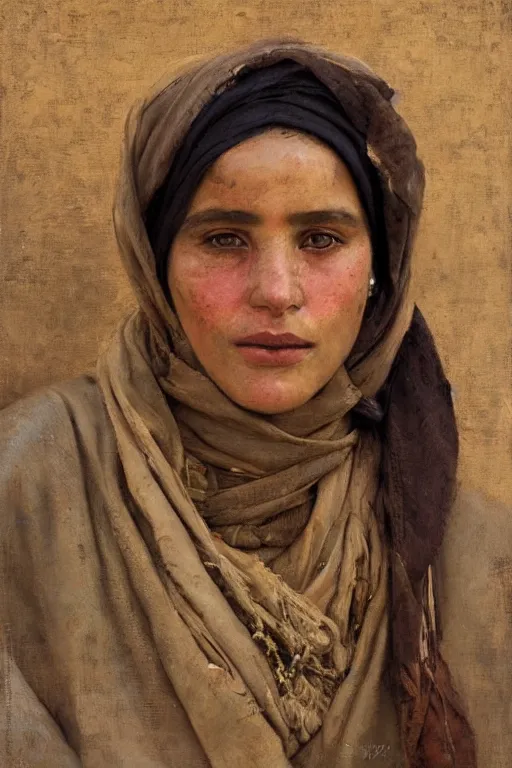 Prompt: Richard Schmid and Jeremy Lipking and Antonio Rotta full length portrait painting of a young beautiful traditonal berber woman from north africa