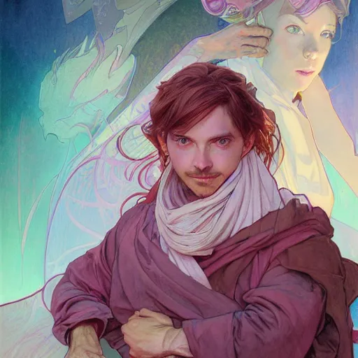 Prompt: portrait of small pink kobold sorcerer, by artgerm and greg rutkowski and alphonse mucha and andrei riabovitchev and Rossdraws and Bluesssatan and Mandy Jurgens and Stjepan Sejic, 4k oil on linen, vivid colors, colorful, photorealistic, high dynamic range, HDR, intricate, elegant, highly detailed, digital painting, artstation, concept art, smooth, sharp focus, illustration, mid-shot, medium shot, hyperdetailed