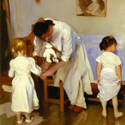 Image similar to vaccination, painting by john singer sargent, oil on canvas