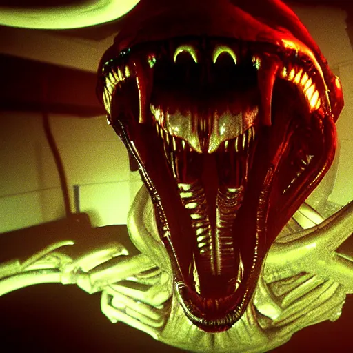 Image similar to Alien Isolation VR mod, horrifying xenomorph jumpscare RTX 4K