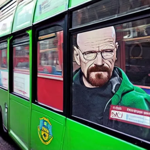 Image similar to Walter white inside a London bus