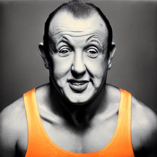 Image similar to hybrid! of orange! with face of stallone, funny award - winning photo, rolleiflex tlr