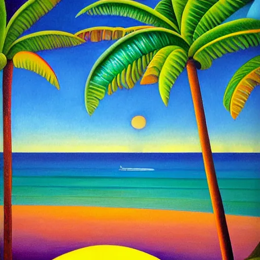 Image similar to a ultradetailed beautiful painting of amazonas beach by tarsila do amaral, major arcana sparkles sky, dougherty patrick, trending on artstation, mediterranean, palm trees, light refracted lines and sparkles, major arcana sky, sharp focus, soft light