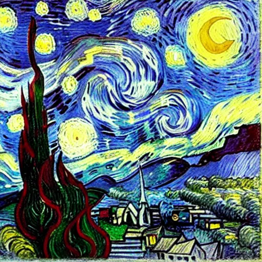 Prompt: moon, by vincent van gogh