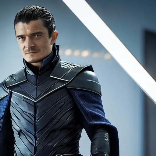 Image similar to A still of Orlando Bloom as Magneto in X-Men movie, dynamic lighting, villain pose, 8k, 2022 picture of the year