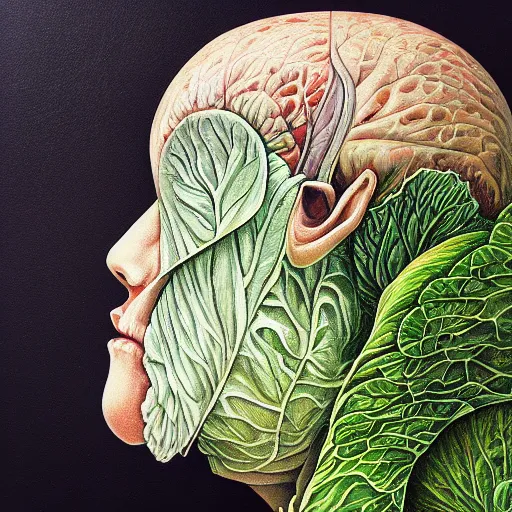 Image similar to the anatomy of a head of lettuce, an ultrafine detailed painting by james jean, ikusy, behance contest winner, vanitas, angular, altermodern