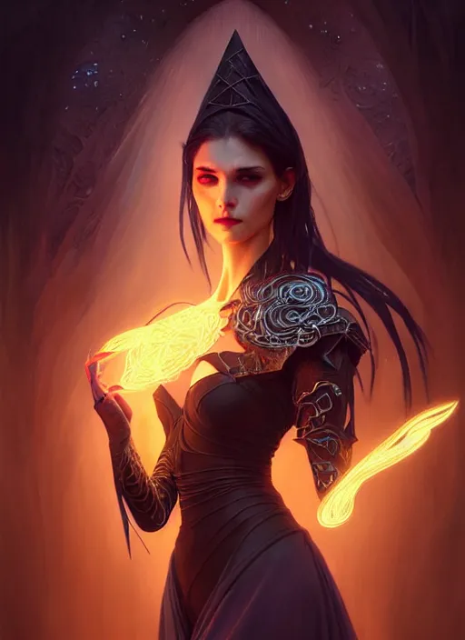 Image similar to a beautiful cinematic female Necromancer Sorceress, galatic shamen with Quantum energy fantasy, fantasy magic, undercut hairstyle, dark light night, intricate, elegant, sharp focus, illustration, highly detailed, digital painting, concept art, matte, art by WLOP and Artgerm and Greg Rutkowski and Alphonse Mucha, masterpiece