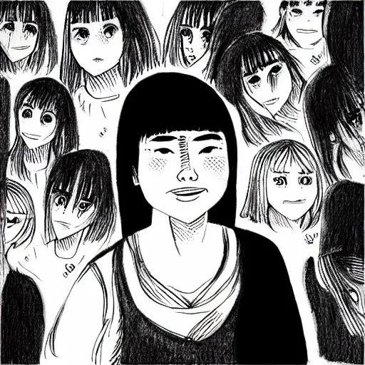 Prompt: “ a detailed portrait of jaiden animations drawn by junji ito ”