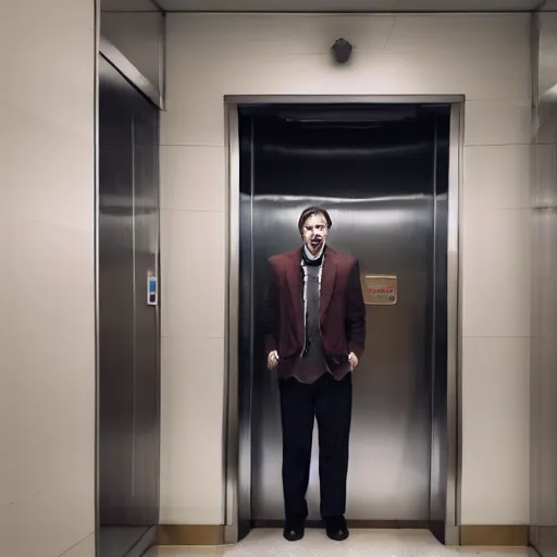 Image similar to a man in an elevator that moves horizontally and vertically