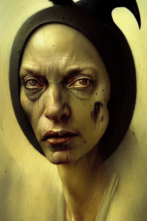 Image similar to hieronymus bosch, greg rutkowski, anna podedworna, painting of rachel roth raven, close up portrait