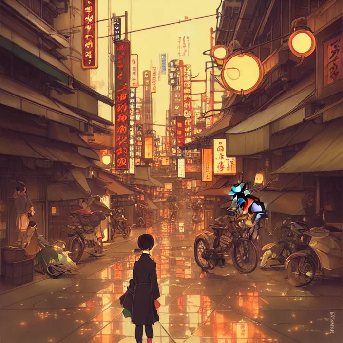 Prompt: empty tokyo at night, spring, in the style of studio ghibli, j. c. leyendecker, greg rutkowski, artem