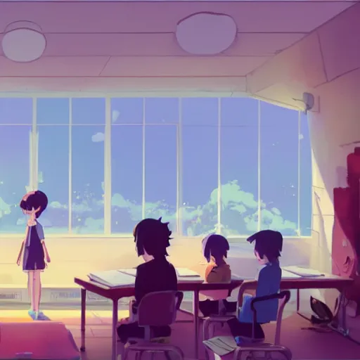 Prompt: classroom, detailed, cory loftis, james gilleard, atey ghailan, makoto shinkai, goro fujita, studio ghibli, rim light, exquisite lighting, clear focus, very coherent, plain background