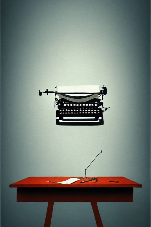 Image similar to painting of a typewriter standing on a desk, style of greg rutkowski