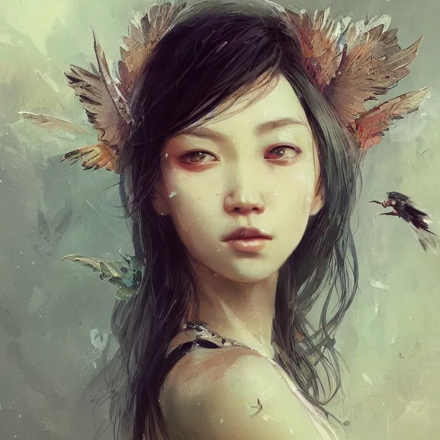 Image similar to very beauty girl asian, wings, hyper detailed, insane details, intricate, elite, elegant, luxury, by ismail inceoglu dragan bibin hans thoma greg rutkowski alexandros pyromallis rene maritte illustrated, perfect face, fine details, realistic shaded, fine - face, pretty face