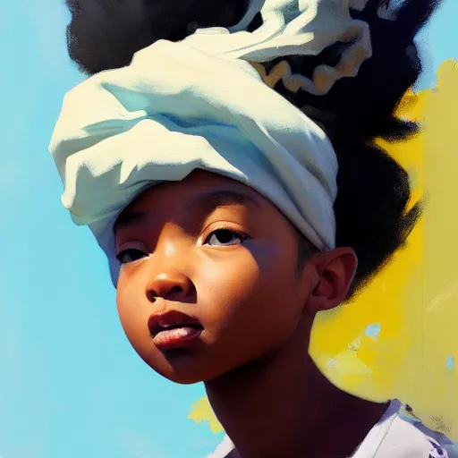 Image similar to !dream Greg Manchess portrait painting of a cute 6 year old afropunk blasian character, medium shot, asymmetrical, profile picture, Organic Painting, sunny day, matte painting, bold shapes, hard edges, street art, trending on artstation, by Huang Guangjian and Gil Elvgren and Sachin Teng