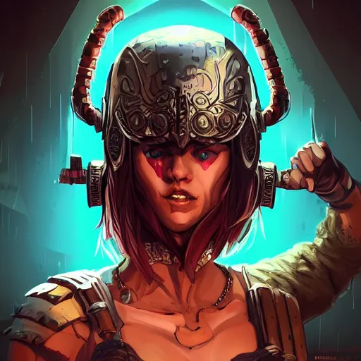 Image similar to cyberpunk viking helmet mask warrior goddess robot ninja fantasy, art gta 5 cover, official fanart behance hd artstation by jesper ejsing, by rhads, makoto shinkai and lois van baarle, ilya kuvshinov, ossdraws