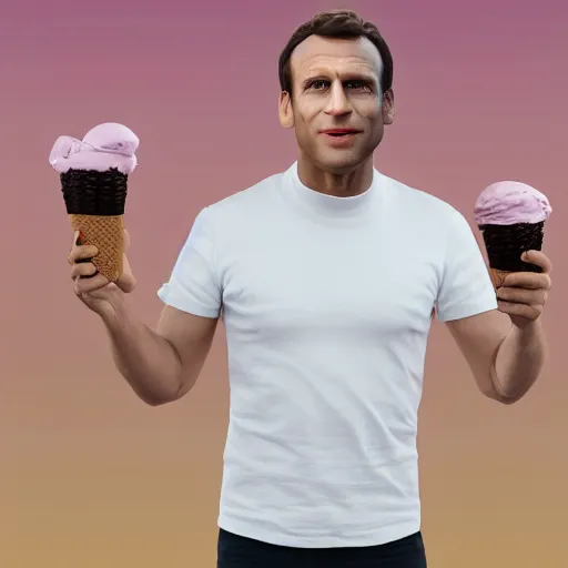 Prompt: Ice cream Emmanuel Macron wearing katanad, realistic, photo studio, HDR, 8k, trending on artstation