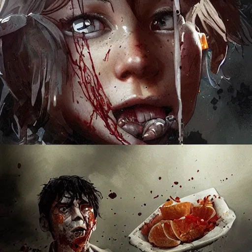 Image similar to clementine from the waking dead the last season been eaten by a couple of zombie by greg rutkowski