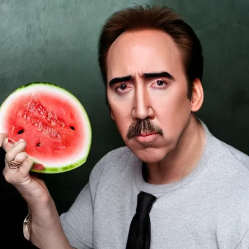 Image similar to nicholas cage eat watermelon