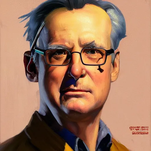 Image similar to greg manchess portrait painting of ghostbuster dr. raymond stantz overwatch character, medium shot, asymmetrical, profile picture, organic painting, sunny day, matte painting, bold shapes, hard edges, street art, trending on artstation, by huang guangjian and gil elvgren and sachin teng