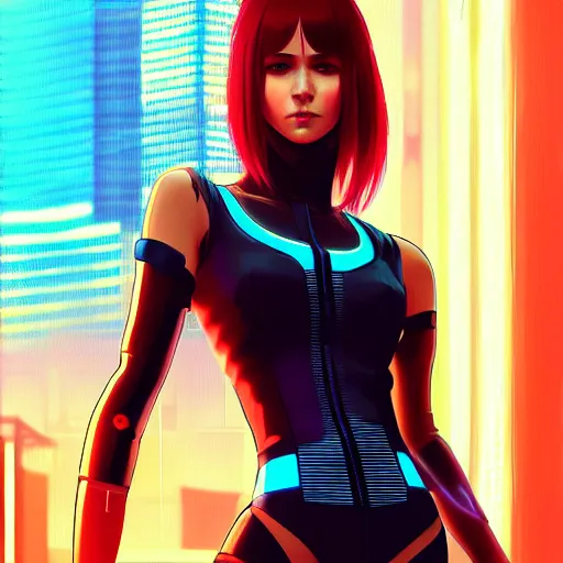 Image similar to beautiful cyberpunk 2 0 7 7 female character, futuristic, art by ilya kuvshinov, strong strokes, photo of asuna from sao, intricate, elegant, sharp focus, illustration, highly detailed, digital painting, trending on artstation, award winning, concept art, sharp focus h 8 0 0