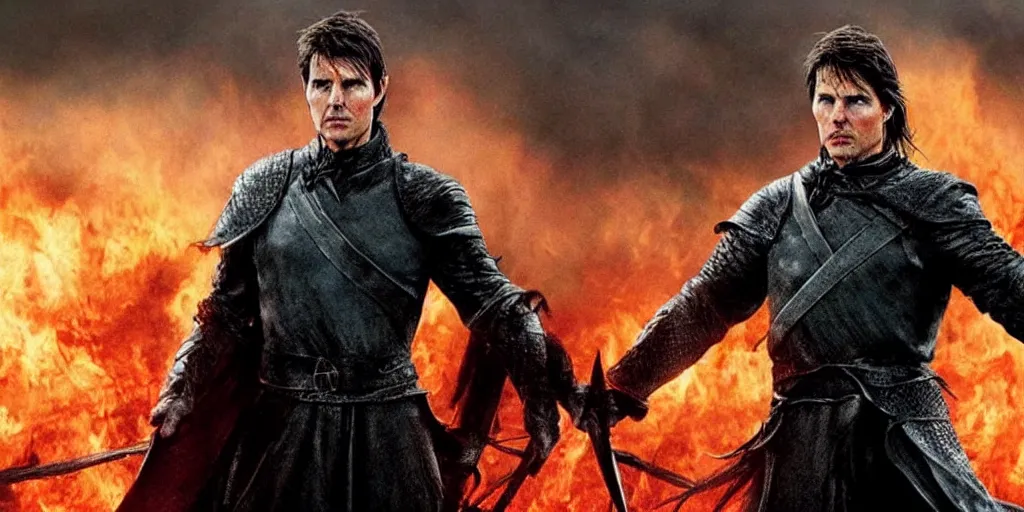 Image similar to ' tom cruise'as the entire army of mordor 9 0 0 0'lord of the rings ', cinematic scene, award winning