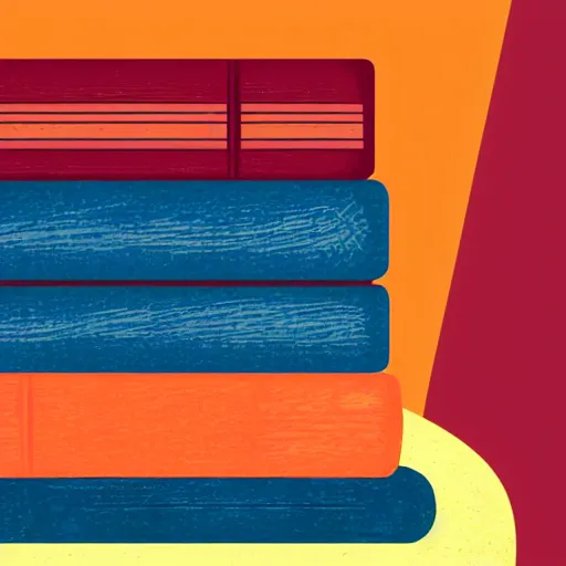 Image similar to illustration of a stack of books. navy and red-orange hues.