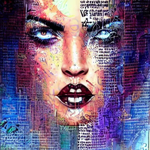 Image similar to Megan Fox Portrait by Lisa Frank, Karol Bak Sandra Chevrier and GMUNK, beautiful digital art
