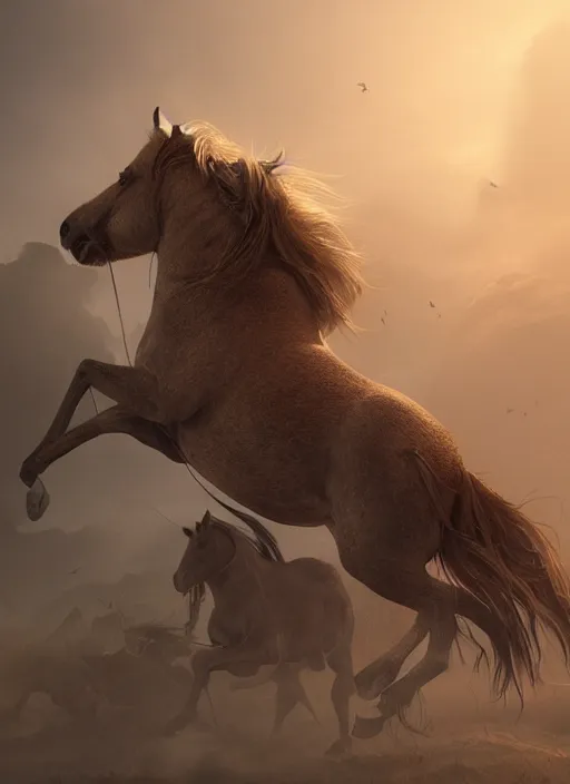 Image similar to horse up his men, volumetric lighting, beautiful, golden hour, sharp focus, ultra detailed, cgsociety by leesha hannigan, ross tran, thierry doizon, kai carpenter, ignacio fernandez rios, noir photorealism, film