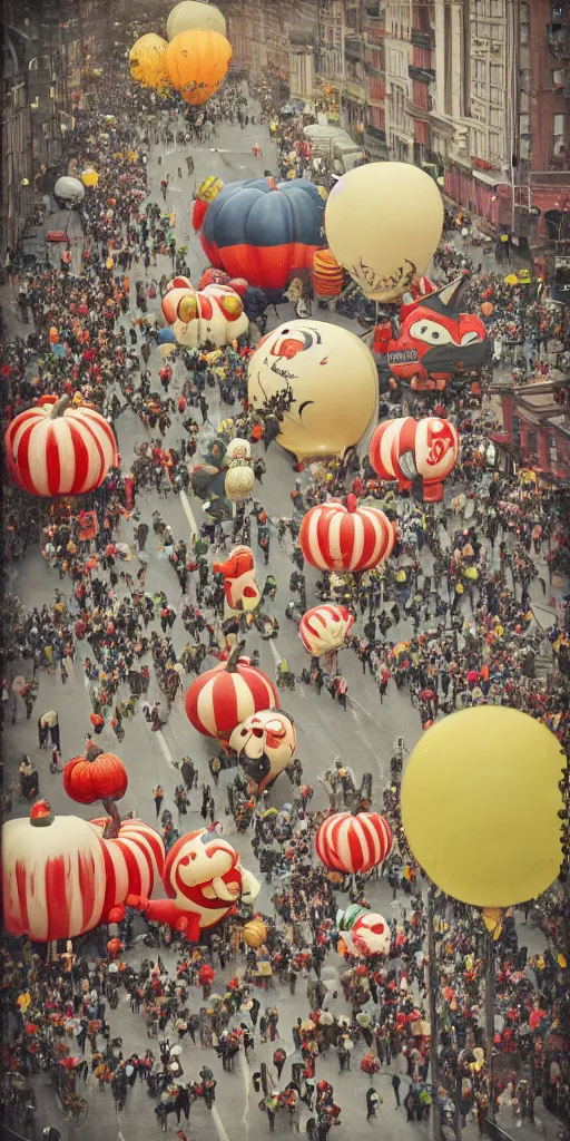 Image similar to a vintage thanksgiving day parade with huge balloons by alexander jansson and where's waldo