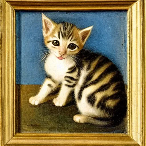 Prompt: original oil painting of a kitten by alessandro allori fra angelico