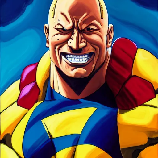 Prompt: an oil painting of dwayne johnson dressed as all might from my hero academia by artgerm, 4 k anime, middle ages, hd, hdr, ue 5, ue 6, unreal engine 5, third dimensional, 3 d, disney quality cinematic 4 k wallpaper, 8 k, ultra detailed, gta 5 cover art, high resolution, artstation, award winning