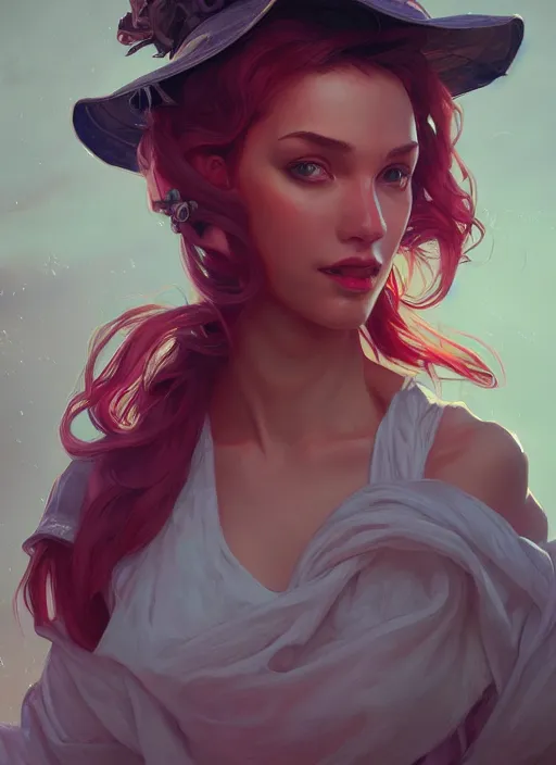 Image similar to miss fortune, half body shot, path traced, realistic, highly detailed, high quality, digital painting, hd, alena aenami, lilia alvarado, shinji aramaki, karol bak, alphonse mucha, tom bagshaw