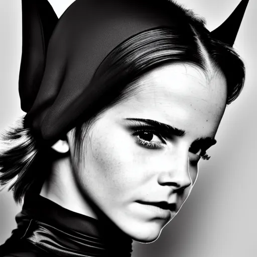 Prompt: Emma Watson as Catwoman, XF IQ4, 150MP, 50mm, f/1.4, ISO 200, 1/160s, natural light, Adobe Lightroom, photolab, Affinity Photo, PhotoDirector 365, filling the frame, rule of thirds, symmetrical balance, depth layering, polarizing filter