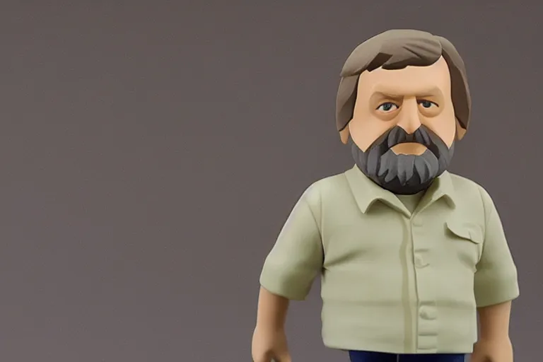 Prompt: Nendroid figure of Slavoj Žižek, studio photo