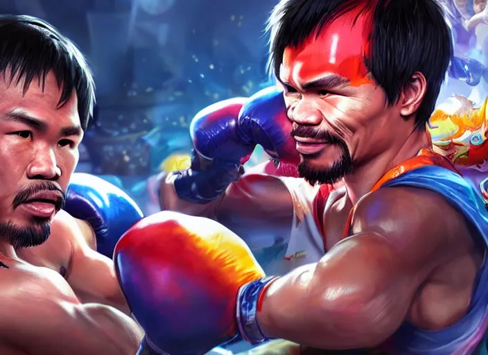 Prompt: manny pacquiao character concept art, digital illustration, trending on artstation, epic composition, 8 k uhd, masterpiece, league of legends splash art