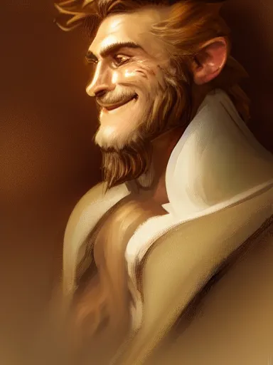 Prompt: a noble man smirking with flirty eyes. crossed arms, sitting in his chair. intricate, elegant, highly detailed, digital painting, artstation, concept art, sharp focus, illustration, by justin gerard and artgerm, 8 k