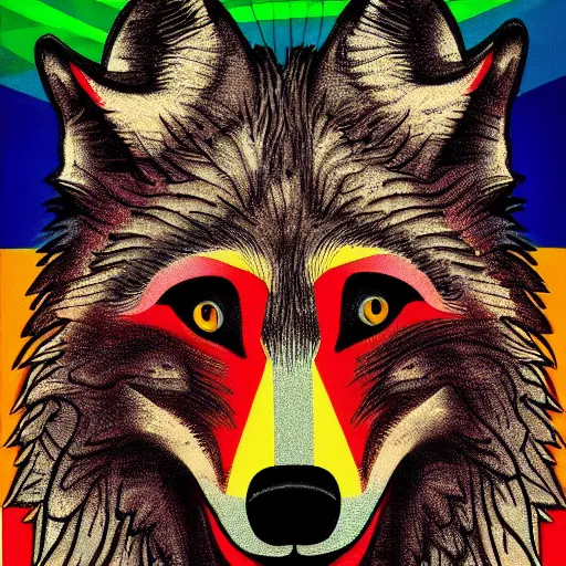 Prompt: portrait of retarded wolf, propaganda style, vivid colors, detailed