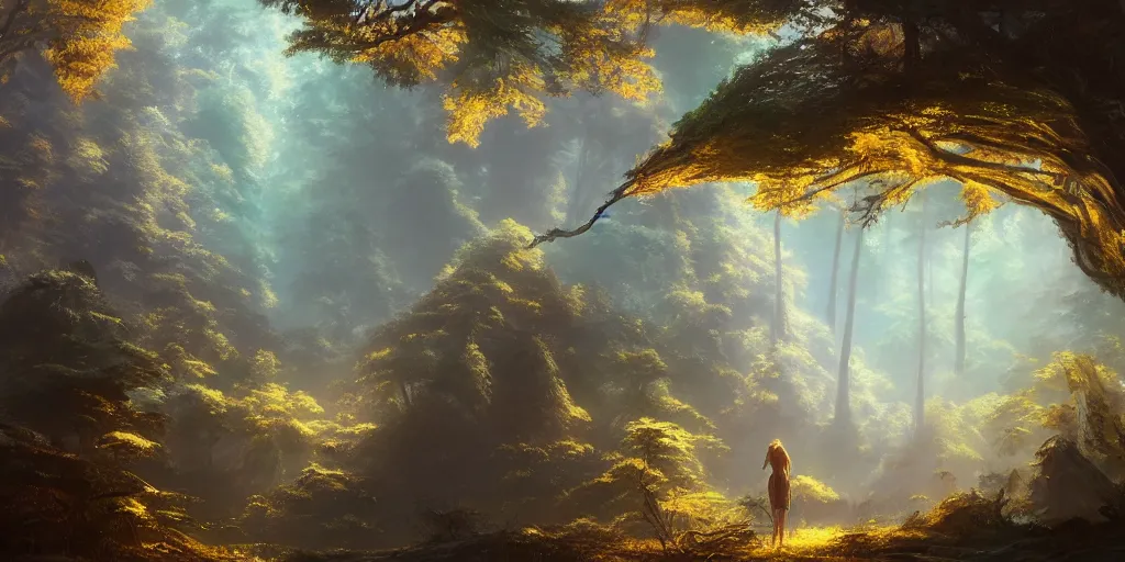 Prompt: a forest, highly detailed oil painting, Jessica Rossier, Studio Ghibli, Bruce Pennington, digital art, octane render, beautiful composition, trending on artstation, masterpiece