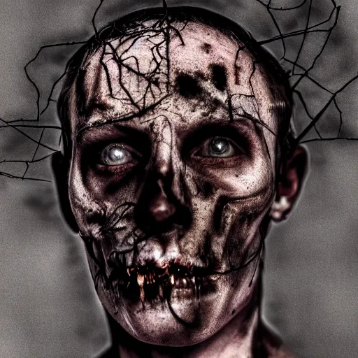 Image similar to a dark occult ritual of wires broken skulls skin and decay, moody, hyper realism, 8 k photo, atmospheric