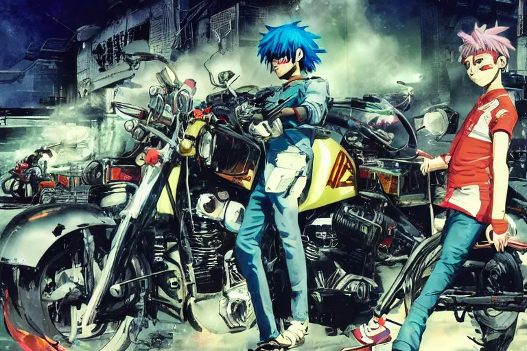 Prompt: schwartz, akira's motorcycle, gorillaz, poster, high quality