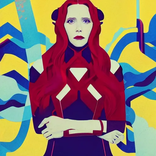 Image similar to Elizabeth Olsen as Scarlet Witch profile picture by Sachin Teng, asymmetrical, Organic Painting , Matte Painting, geometric shapes, hard edges, graffiti, street art:2 by Sachin Teng:4