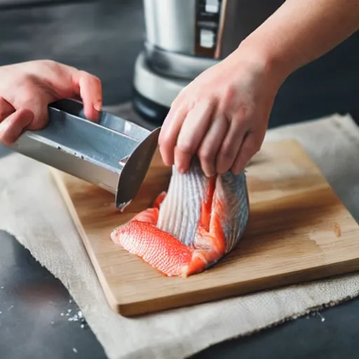 Image similar to fish being cut in a food processor